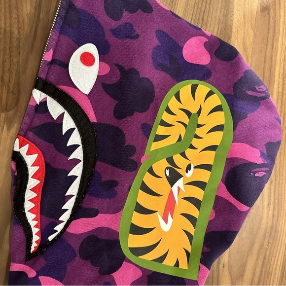 Bape Purple Camo WGM Shark Hoodie - Picture 4 of 7